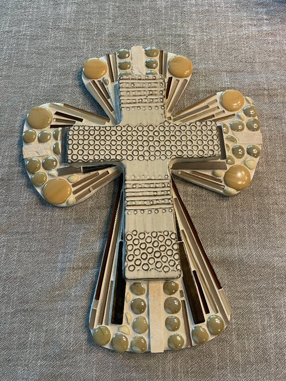Crites Creations Plaster Studded Cross Wall Hanging 15" x 12" Tan White